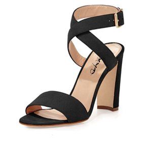 XYD Black Open Toe Cross Strap Slingback Sandals